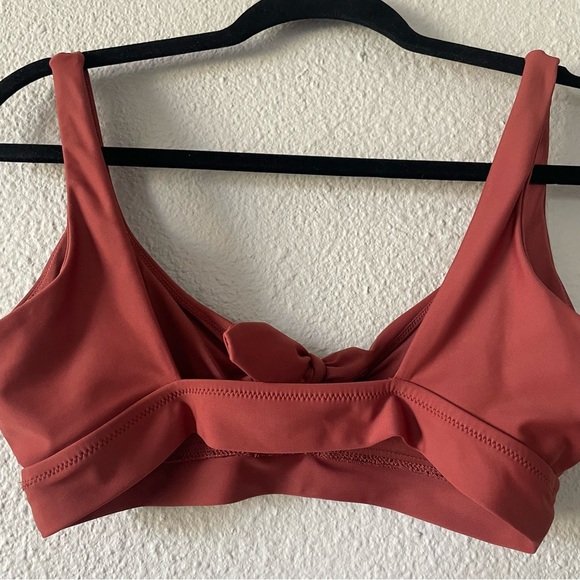 Aerie Longline Scoop Bikini Top Women’s M Rust Knot Front Keyhole Swimwear - Picture 6 of 10
